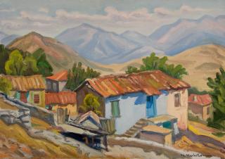 Houses in a Mountain Village — Oil painting, Canvas, 46.00×65.00cm — Theodoros Markellos